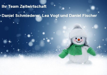 Weihnachtsgruß vom Team Zeitwirtschaft mit einem Schneemann
